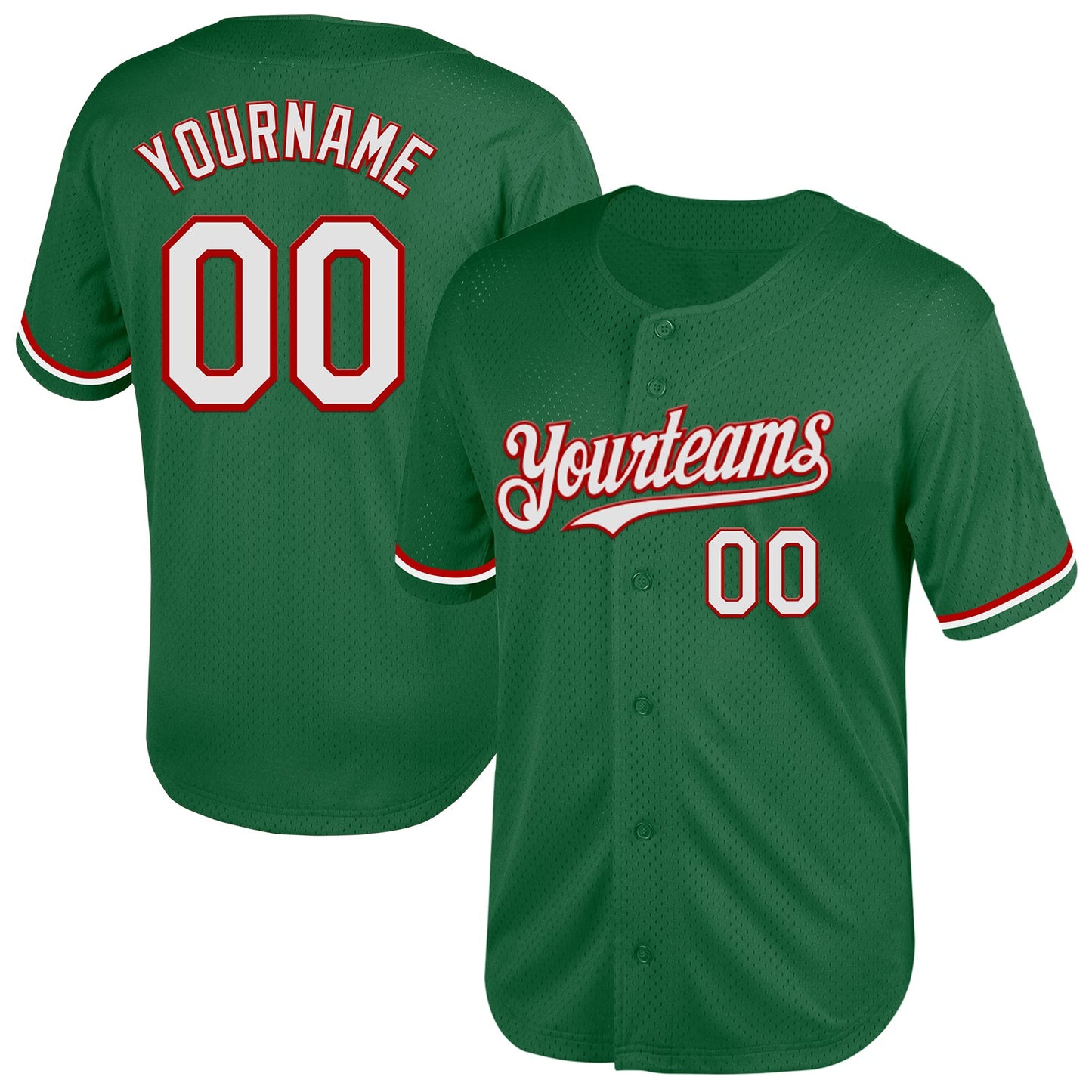 Custom Kelly Green White-Red Mesh Authentic Throwback Baseball Jersey - Main View