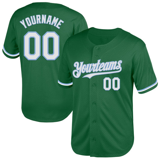 Custom Kelly Green White-Light Blue Mesh Authentic Throwback Baseball Jersey - Main View