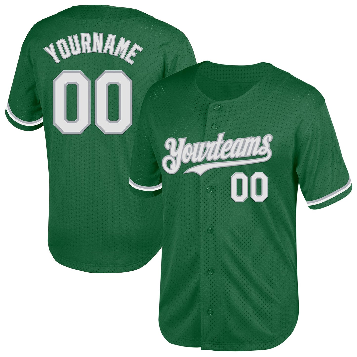Custom Kelly Green White-Gray Mesh Authentic Throwback Baseball Jersey - Main View