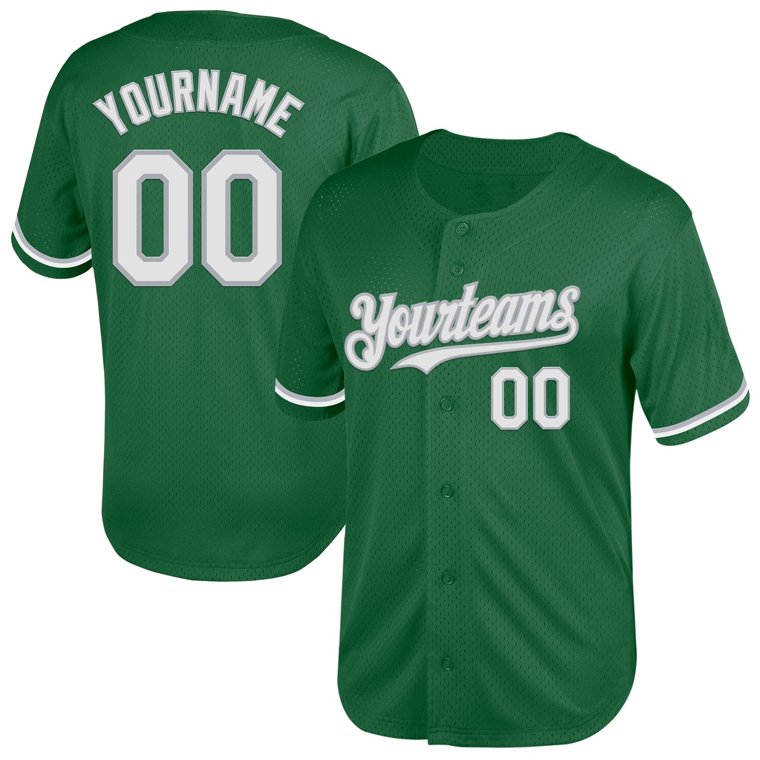 Custom Kelly Green White-Gray Mesh Authentic Throwback Baseball Jersey - Main View