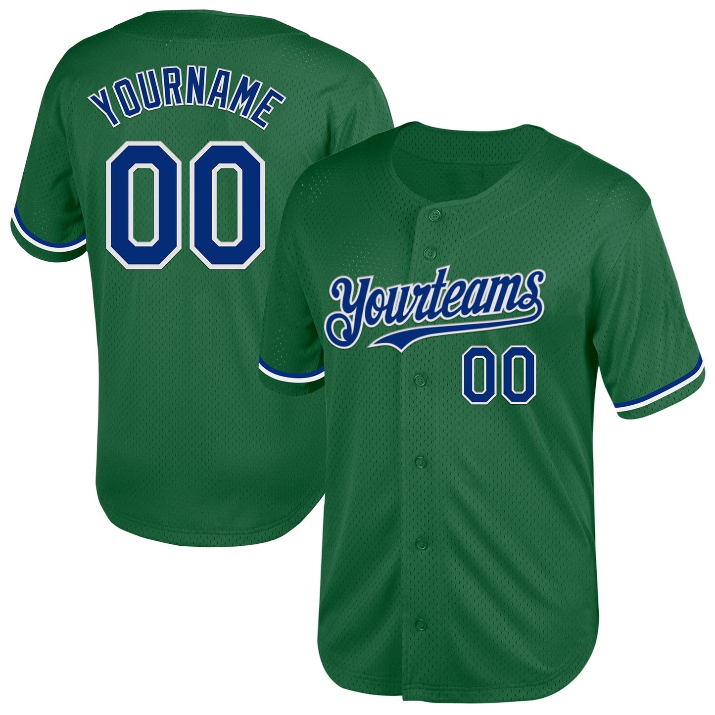 Custom Kelly Green Royal-White Mesh Authentic Throwback Baseball Jersey - Main View