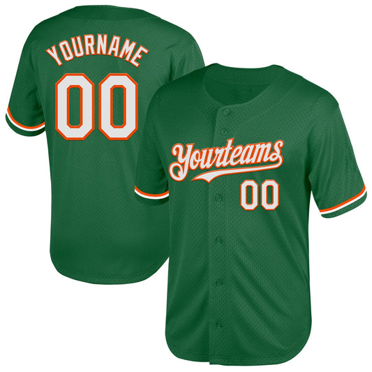 Custom Kelly Green White-Orange Mesh Authentic Throwback Baseball Jersey - Main View