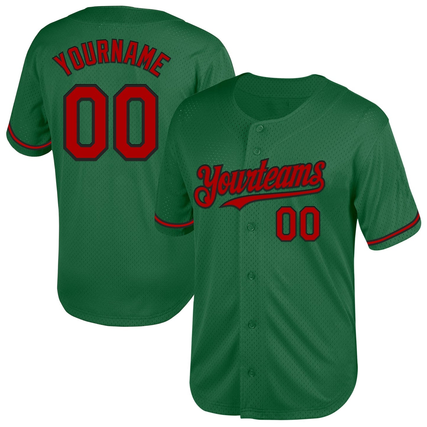 Custom Kelly Green Red-Black Mesh Authentic Throwback Baseball Jersey - Main View