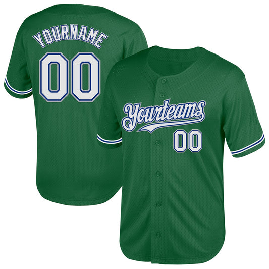 Custom Kelly Green Royal-Gray Mesh Authentic Throwback Baseball Jersey - Main View