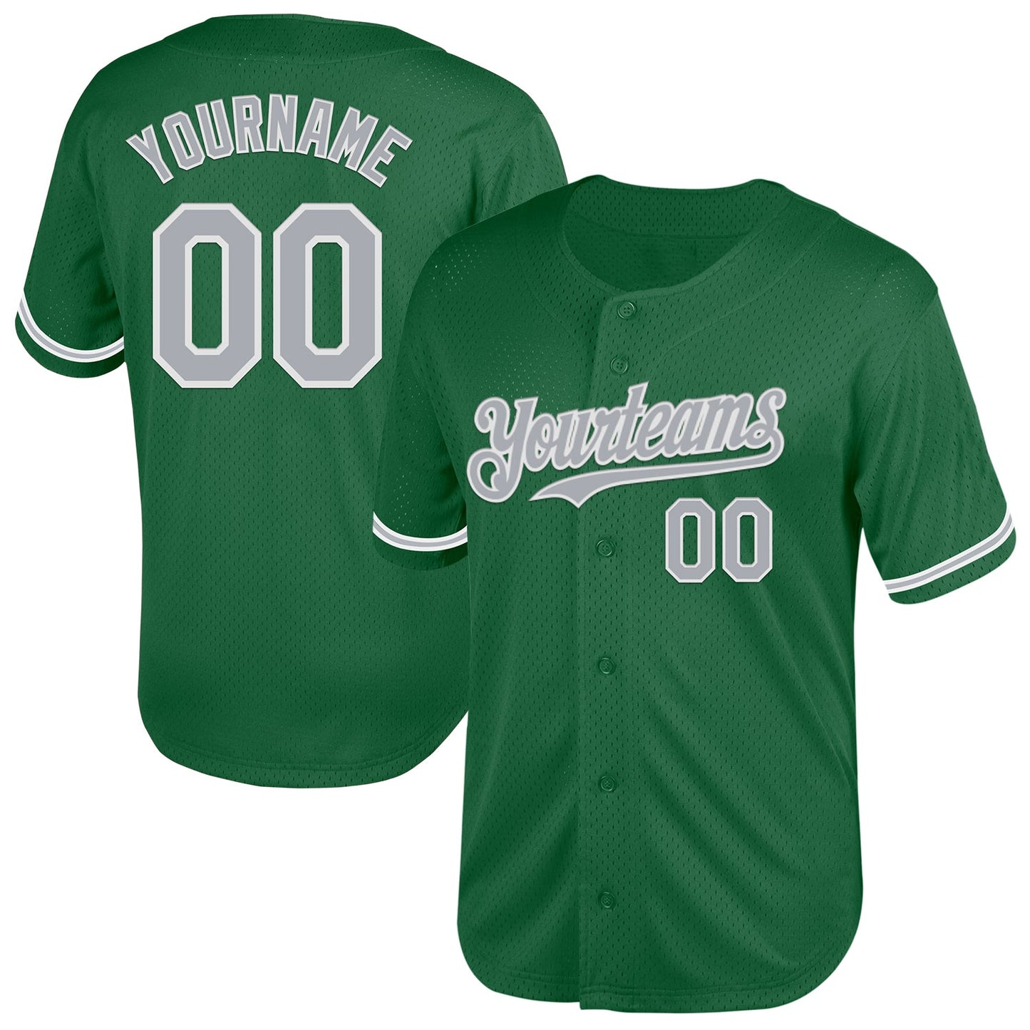 Custom Kelly Green Gray-White Mesh Authentic Throwback Baseball Jersey - Main View