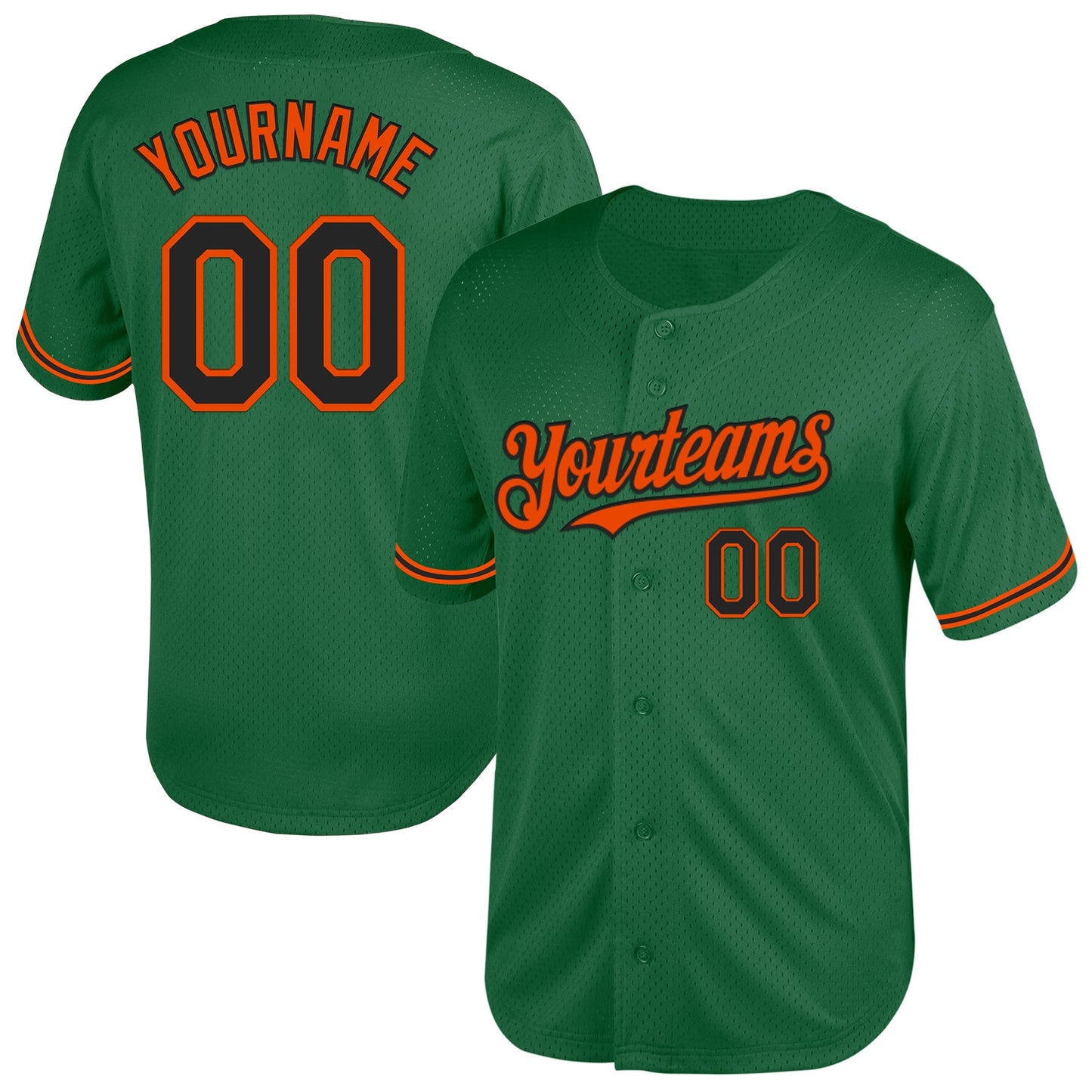 Custom Kelly Green Black-Orange Mesh Authentic Throwback Baseball Jersey - Main View