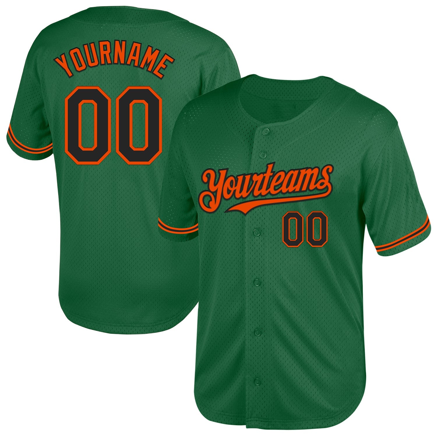 Custom Kelly Green Black-Orange Mesh Authentic Throwback Baseball Jersey - Main View