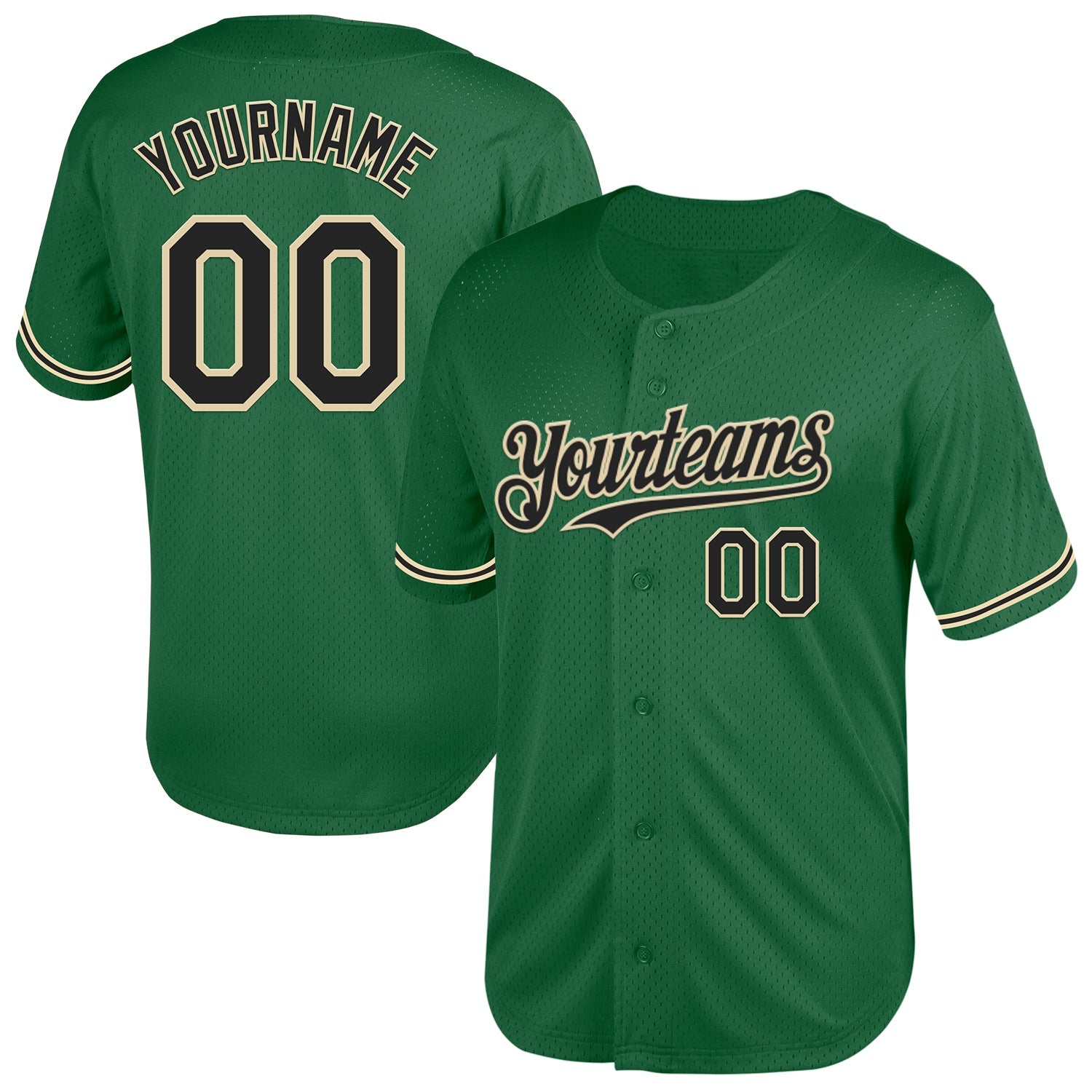 Custom Kelly Green Black-City Cream Mesh Authentic Throwback Baseball Jersey - Main View