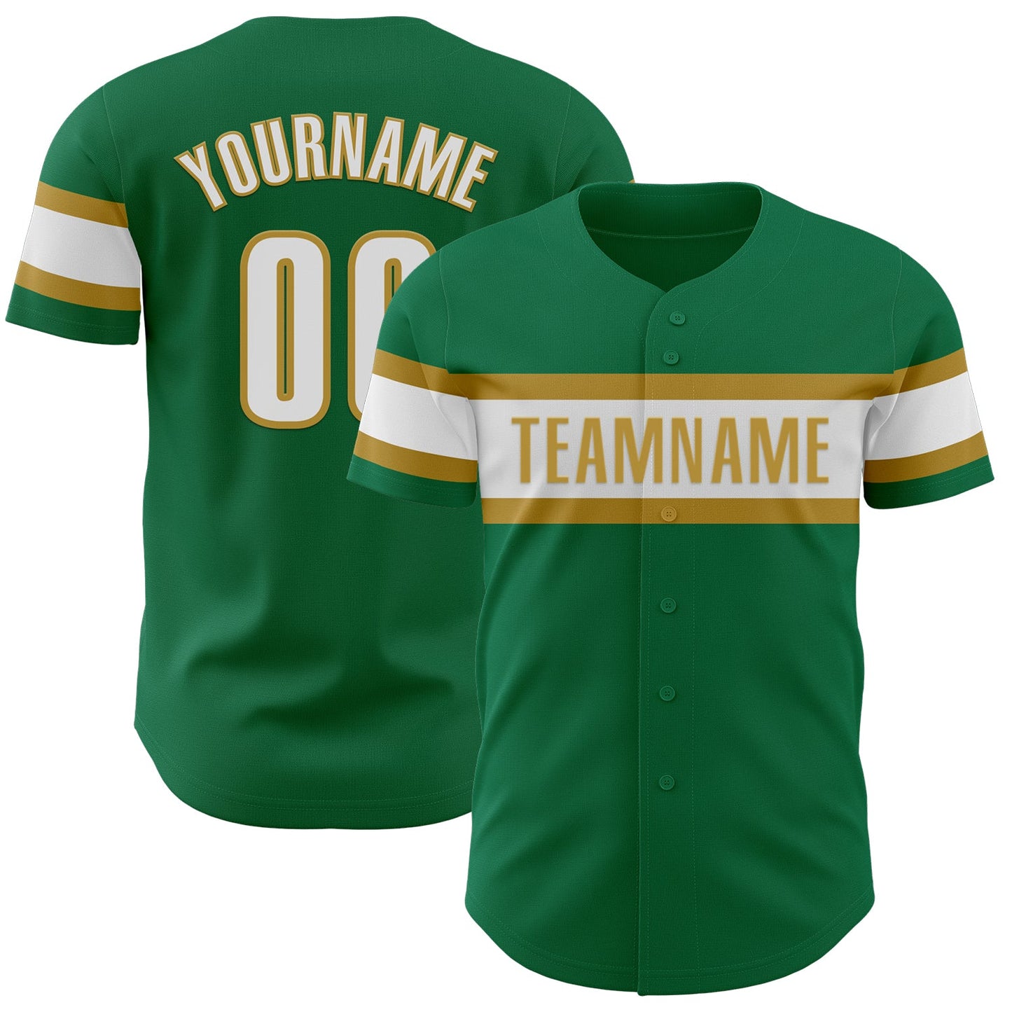 Custom Kelly Green White-Old Gold Authentic Baseball Jersey - Main View
