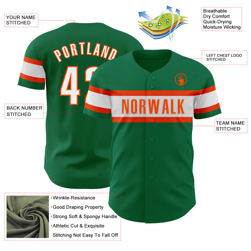 Custom Kelly Green White-Orange Authentic Baseball Jersey view 3