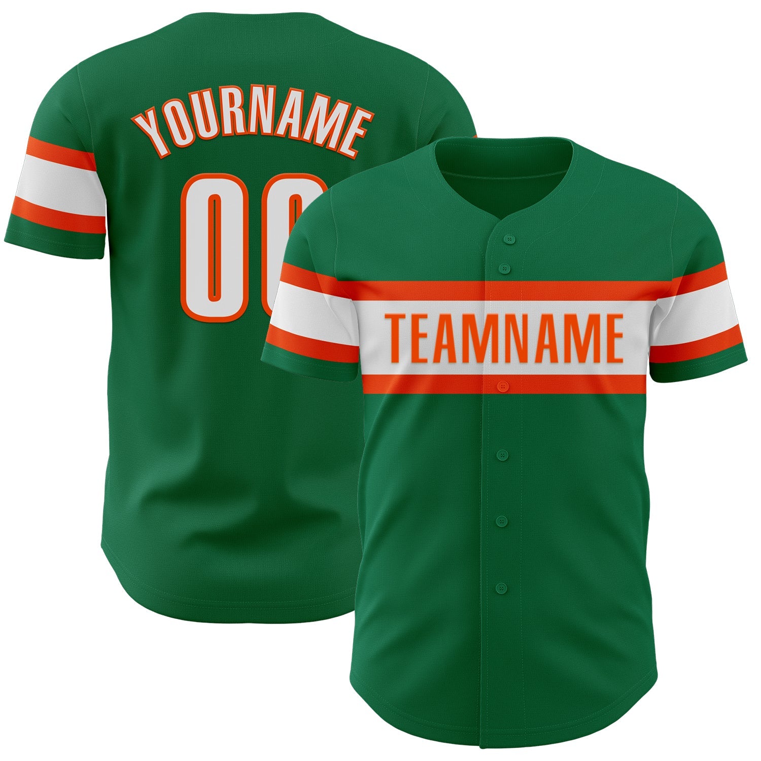 Custom Kelly Green White-Orange Authentic Baseball Jersey - Main View