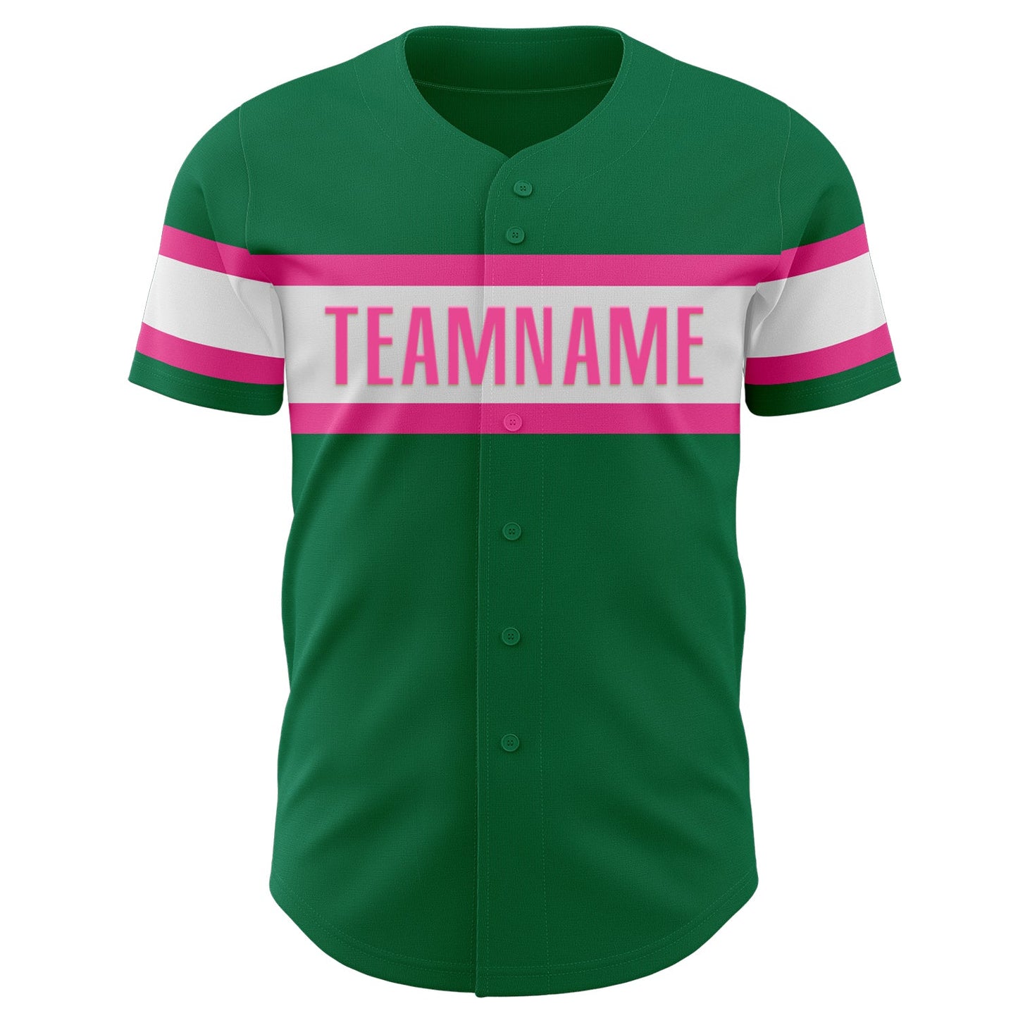 Custom Kelly Green White-Pink Authentic Baseball Jersey view 2