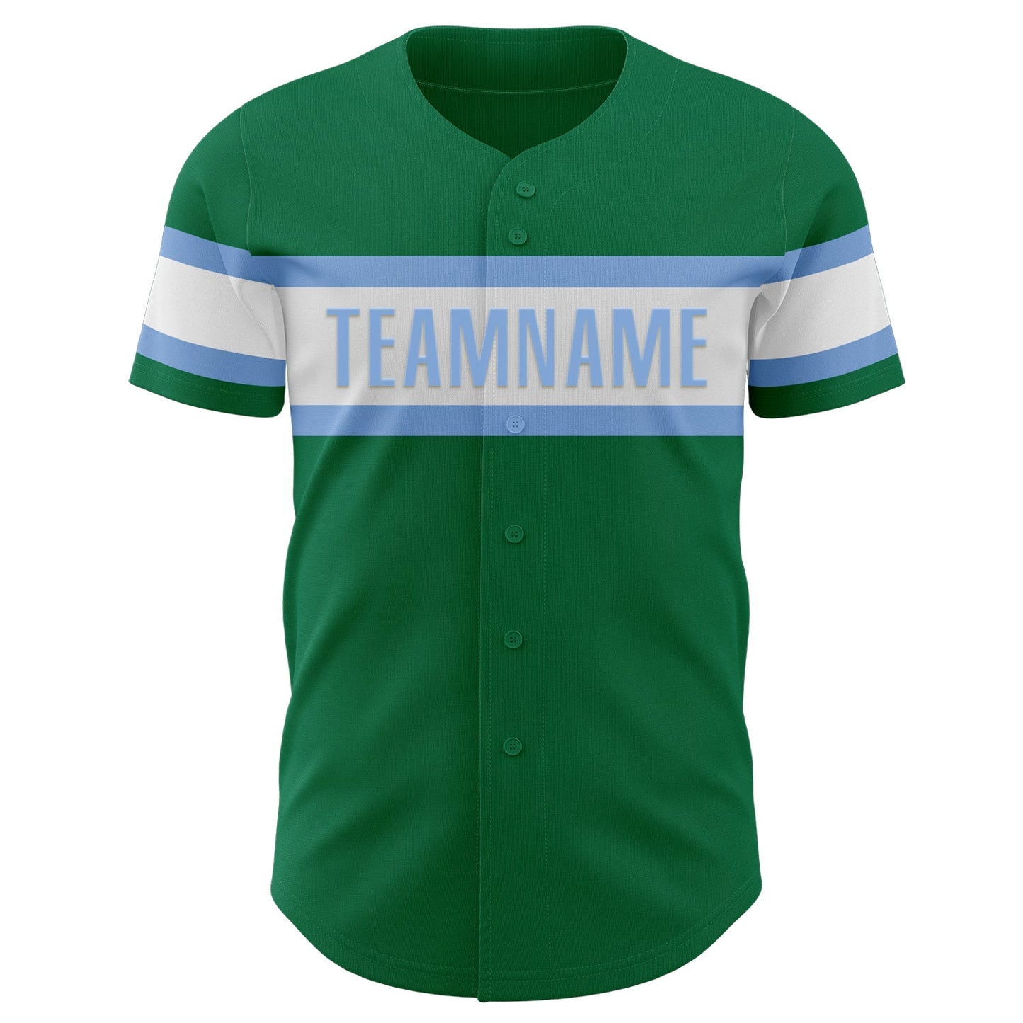 Custom Kelly Green White-Light Blue Authentic Baseball Jersey view 2