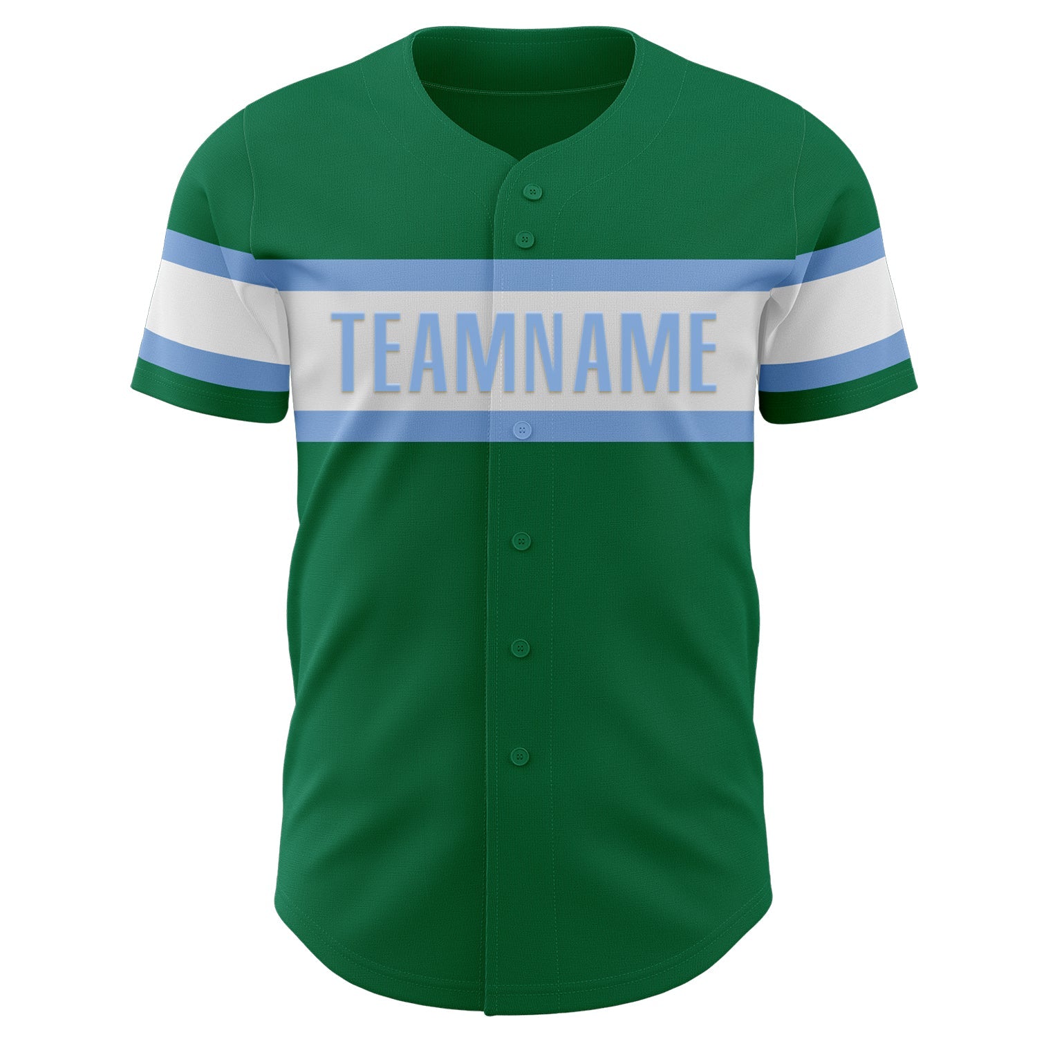 Custom Kelly Green White-Light Blue Authentic Baseball Jersey view 2