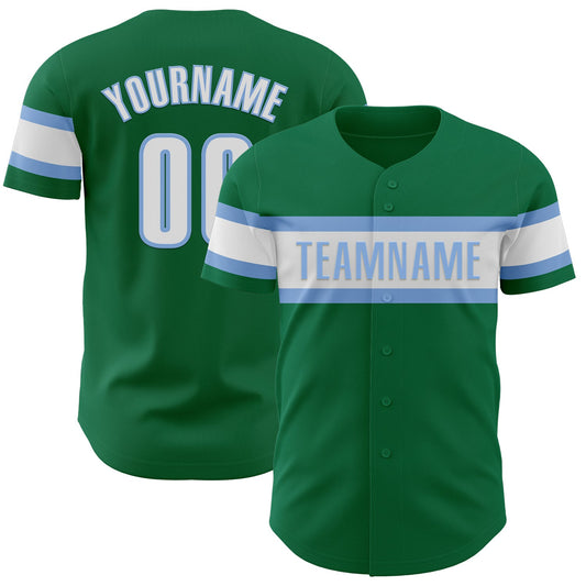 Custom Kelly Green White-Light Blue Authentic Baseball Jersey - Main View