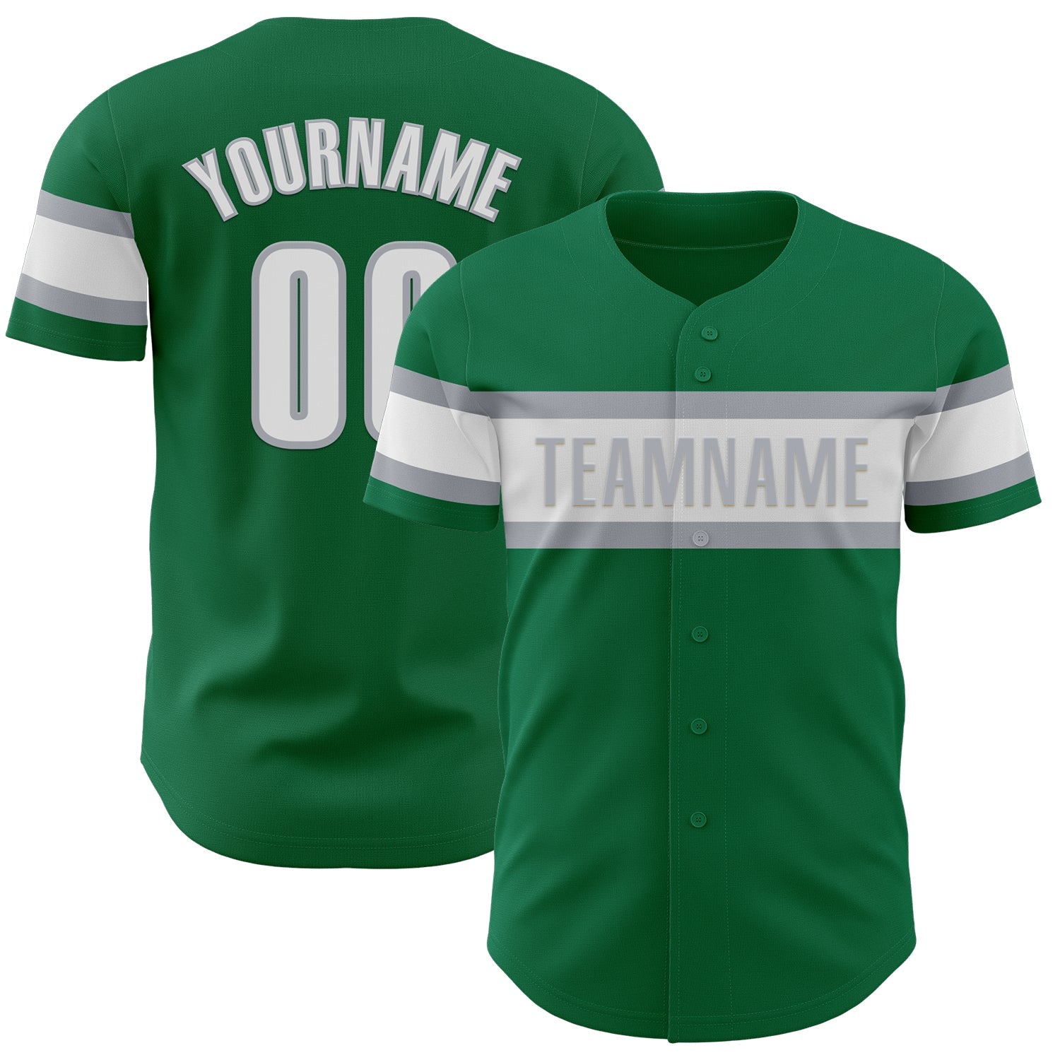 Custom Kelly Green White-Gray Authentic Baseball Jersey - Main View
