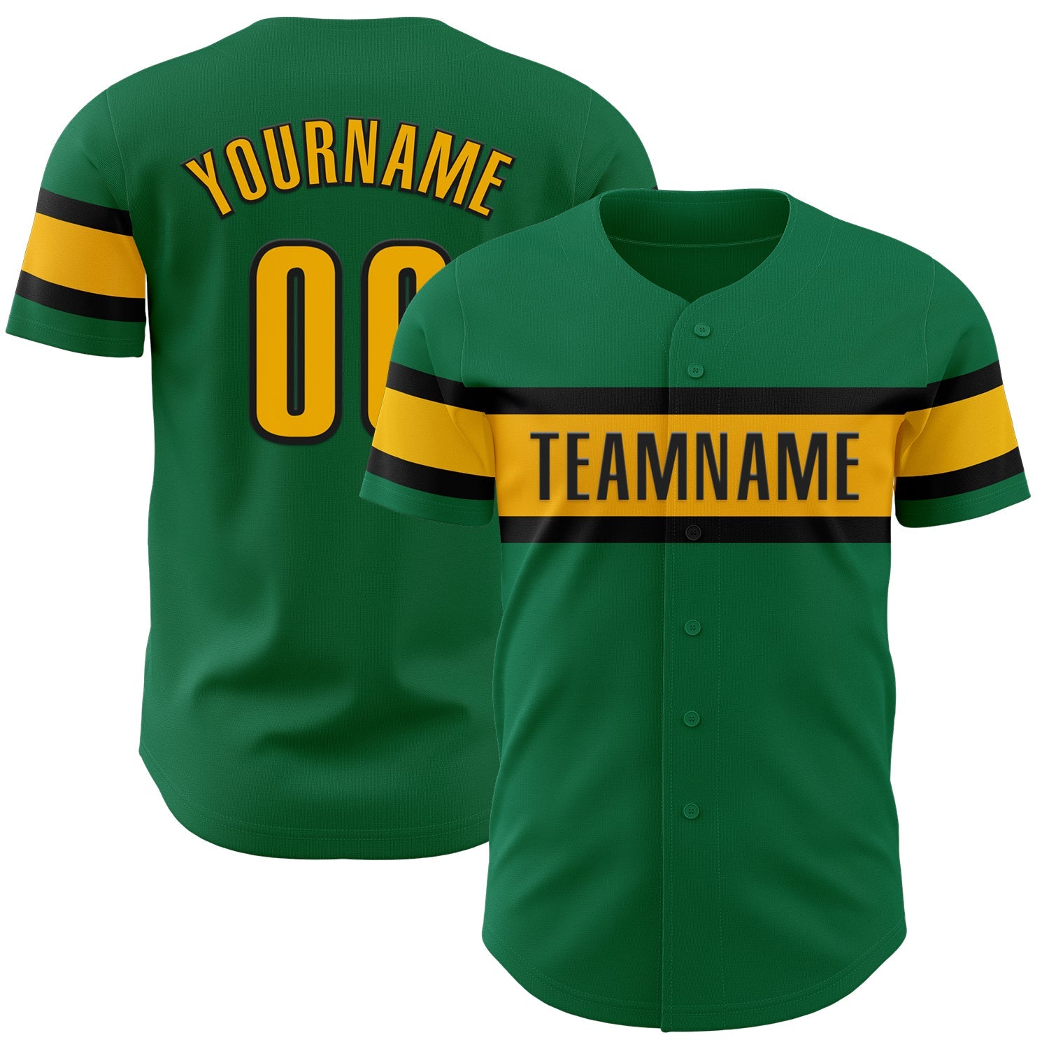 Custom Kelly Green Gold-Black Authentic Baseball Jersey - Main View