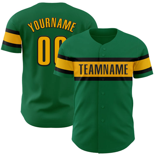 Custom Kelly Green Gold-Black Authentic Baseball Jersey - Main View