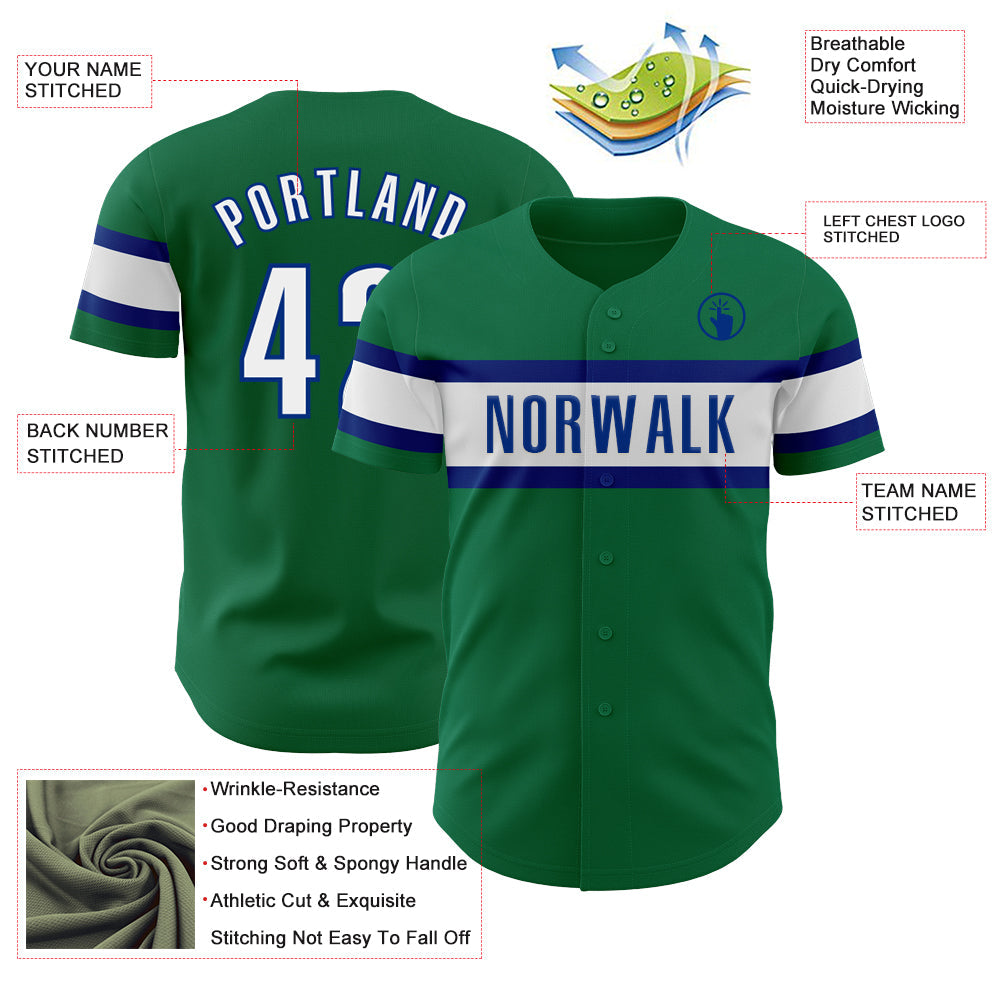 Custom Kelly Green White-Royal Authentic Baseball Jersey view 3