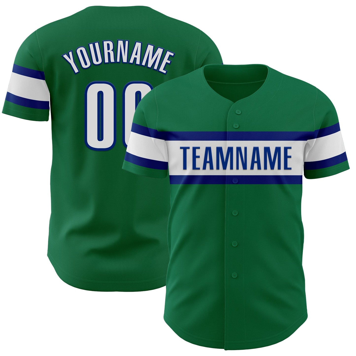 Custom Kelly Green White-Royal Authentic Baseball Jersey - Main View