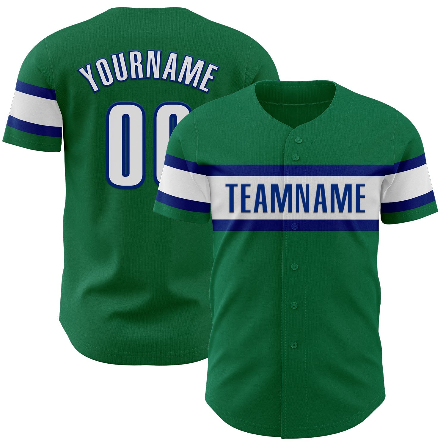 Custom Kelly Green White-Royal Authentic Baseball Jersey - Main View