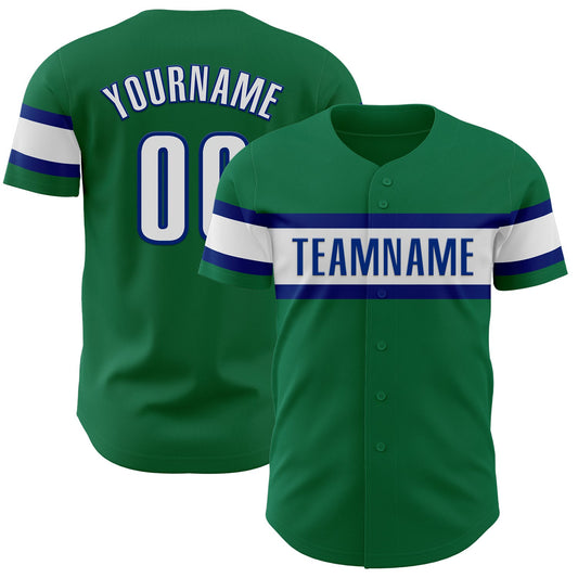 Custom Kelly Green White-Royal Authentic Baseball Jersey - Main View