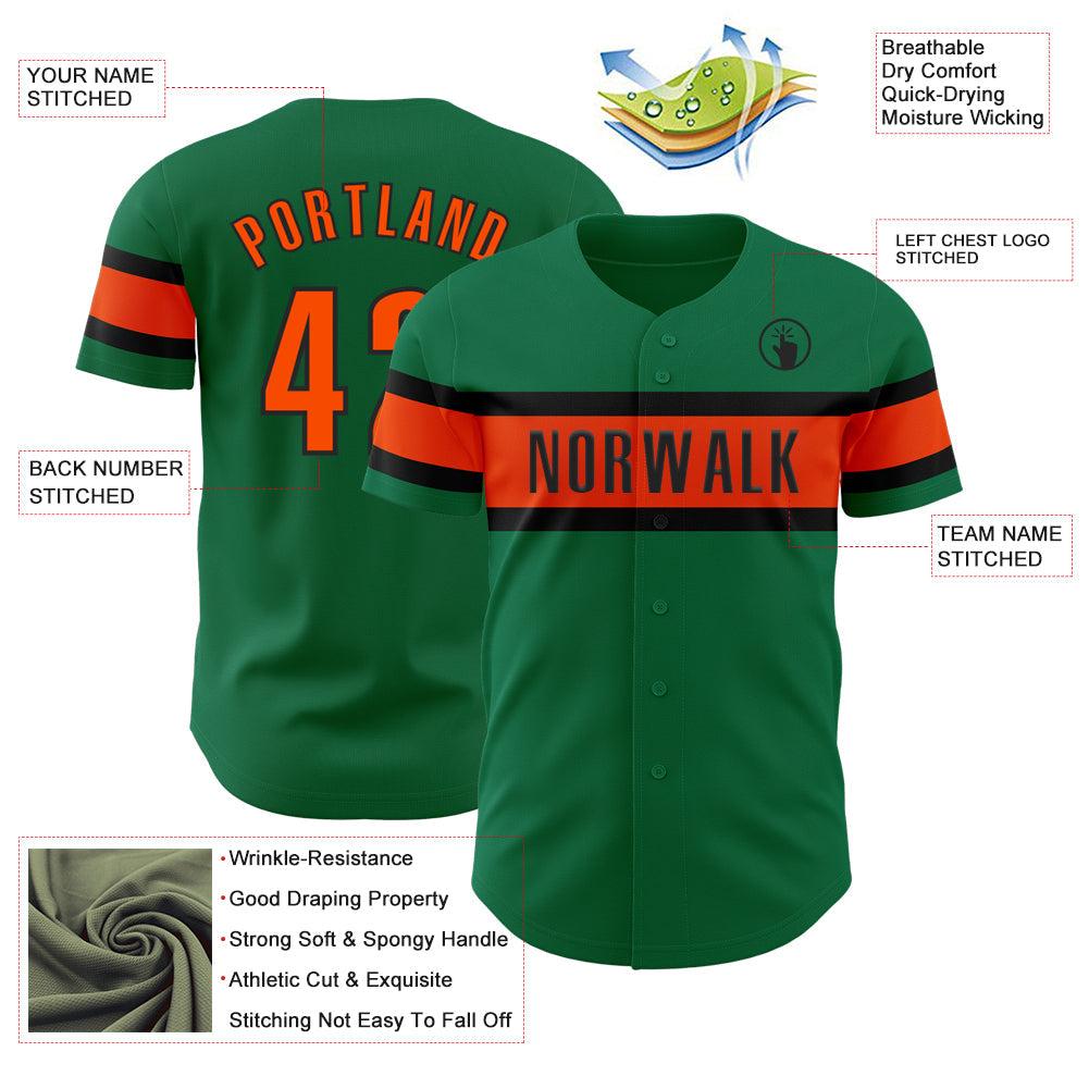 Custom Kelly Green Orange-Black Authentic Baseball Jersey view 3