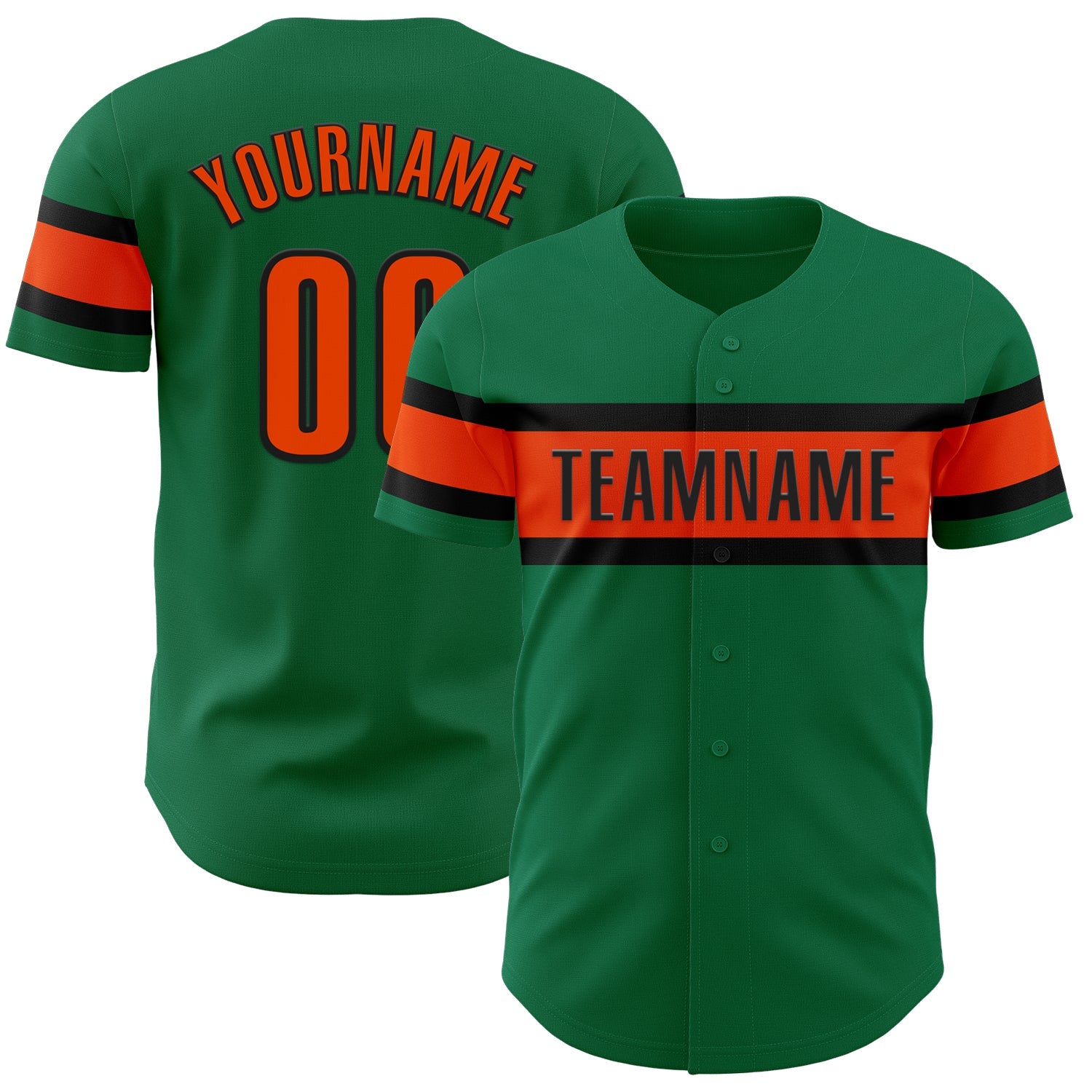 Custom Kelly Green Orange-Black Authentic Baseball Jersey - Main View