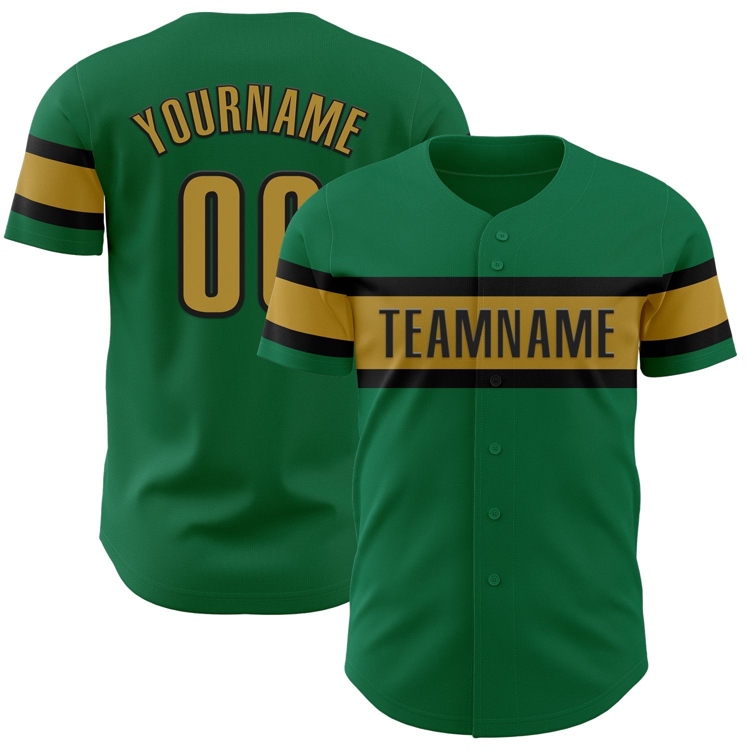 Custom Kelly Green Old Gold-Black Authentic Baseball Jersey - Main View