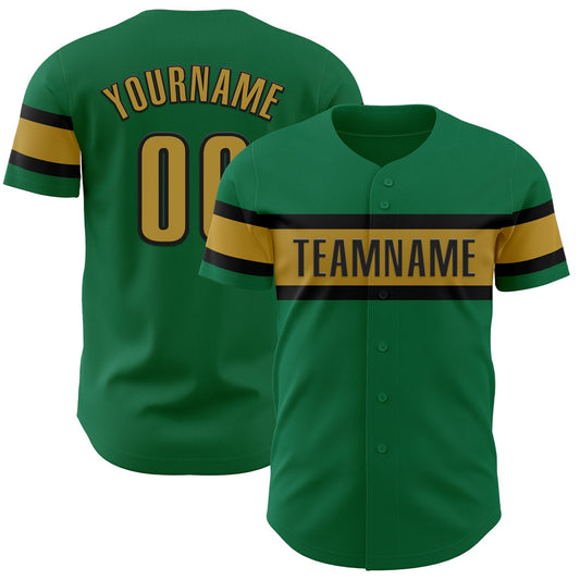 Custom Kelly Green Old Gold-Black Authentic Baseball Jersey - Main View