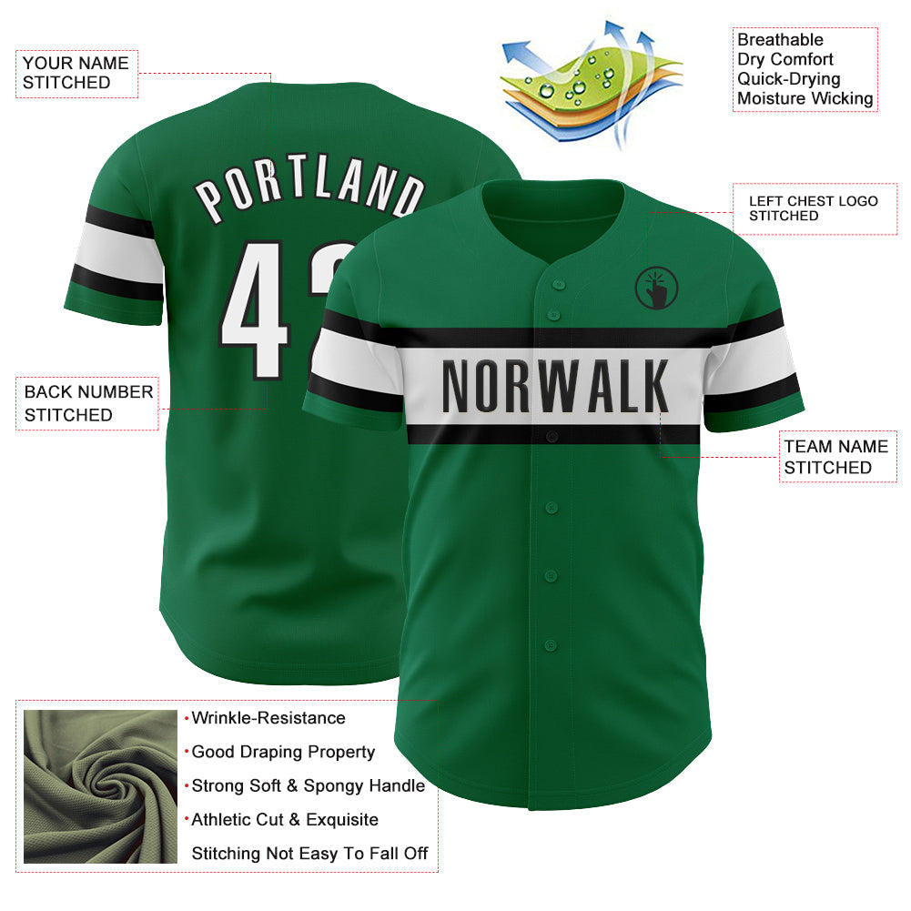 Custom Kelly Green White-Black Authentic Baseball Jersey view 3