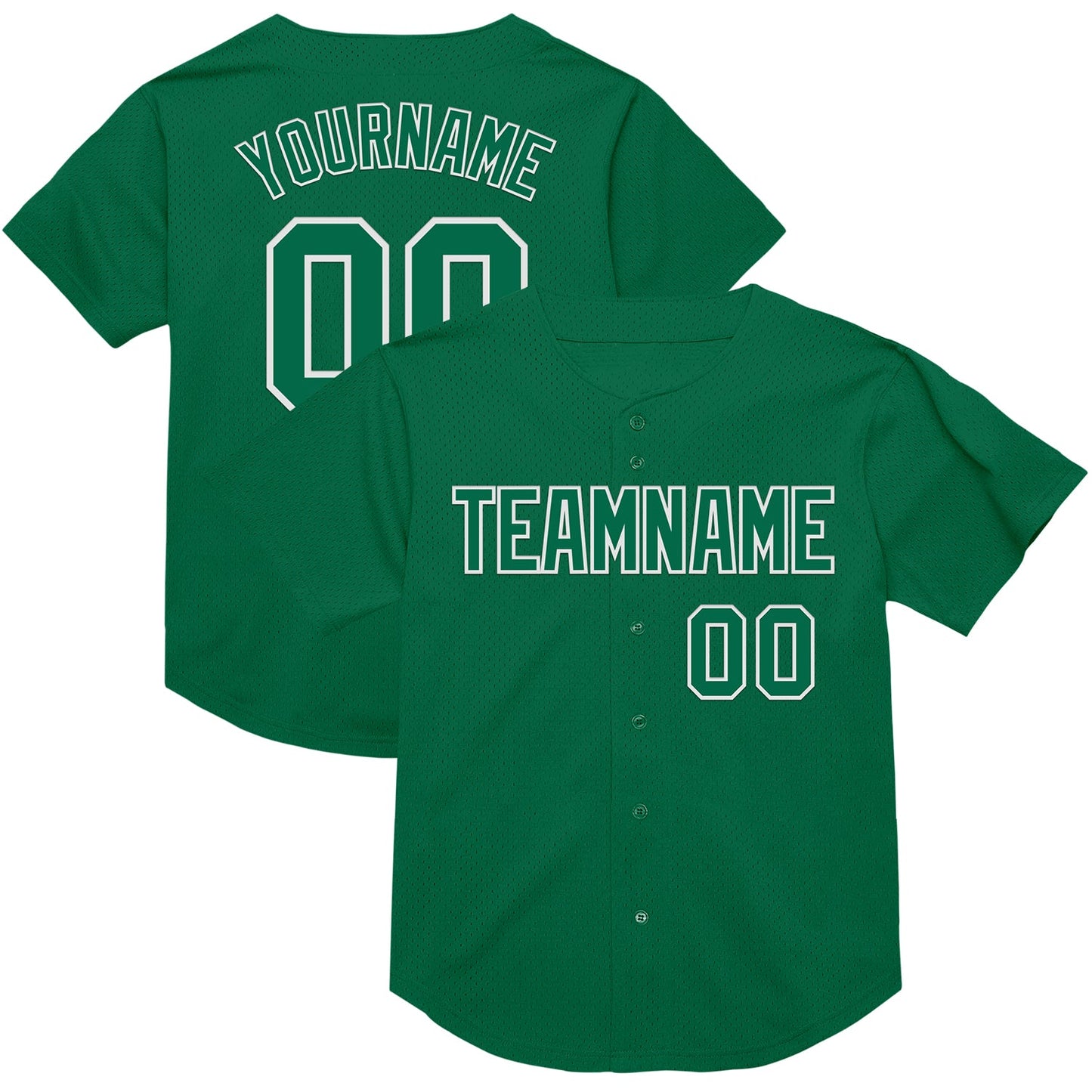 Custom Kelly Green White Mesh Authentic Throwback Baseball Jersey - Main View