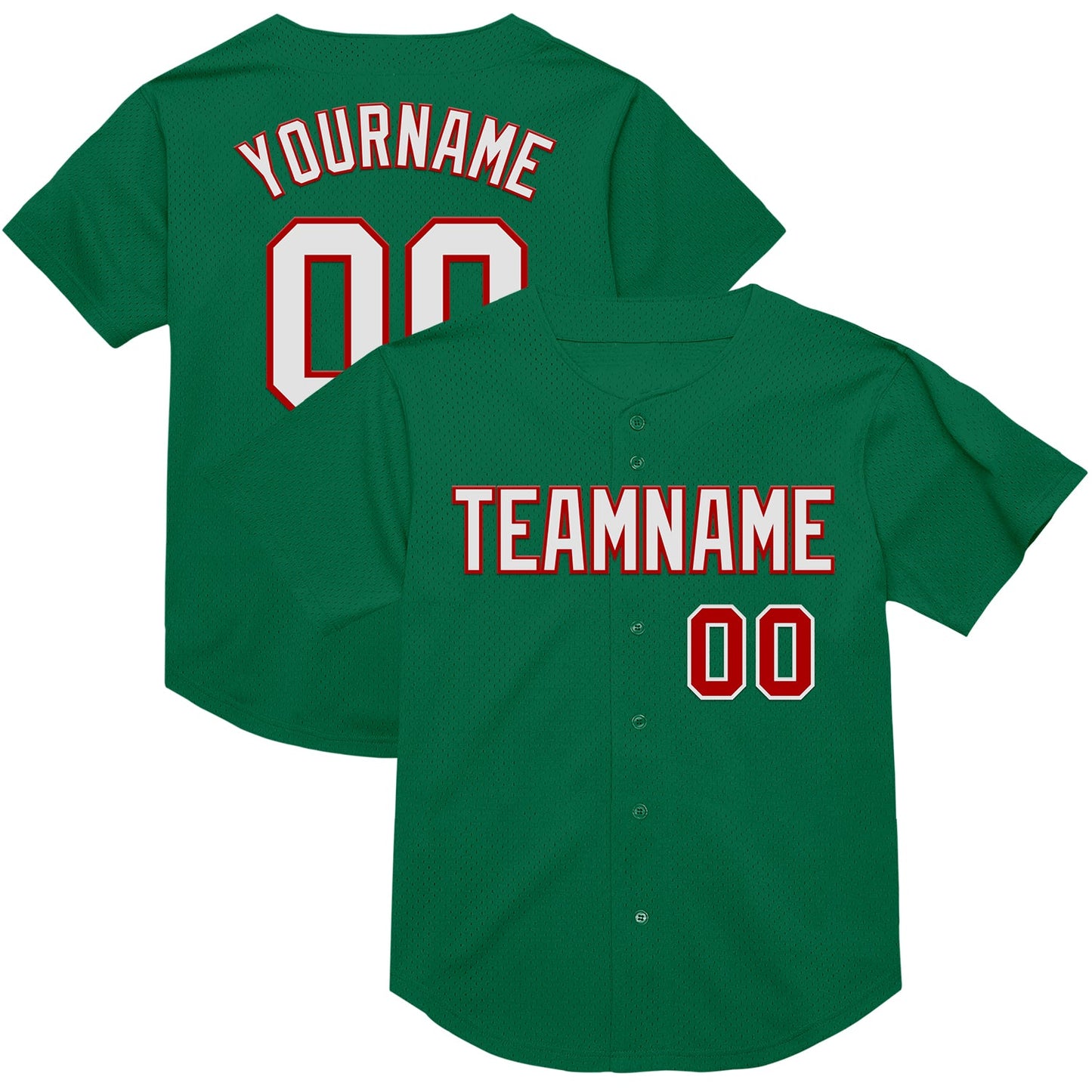 Custom Kelly Green White-Red Mesh Authentic Throwback Baseball Jersey - Main View