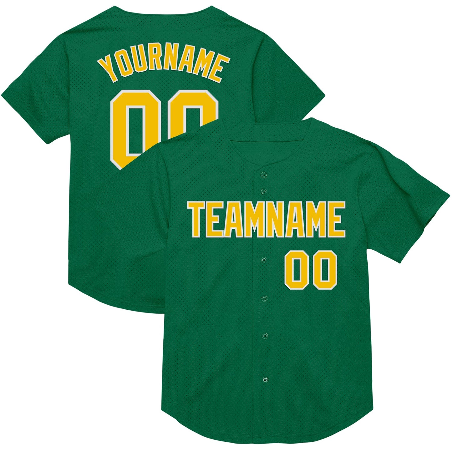 Custom Kelly Green Yellow-White Mesh Authentic Throwback Baseball Jersey - Main View