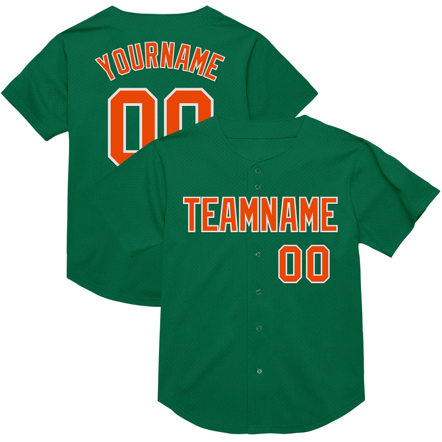 Custom Kelly Green Orange-White Mesh Authentic Throwback Baseball Jersey - Main View