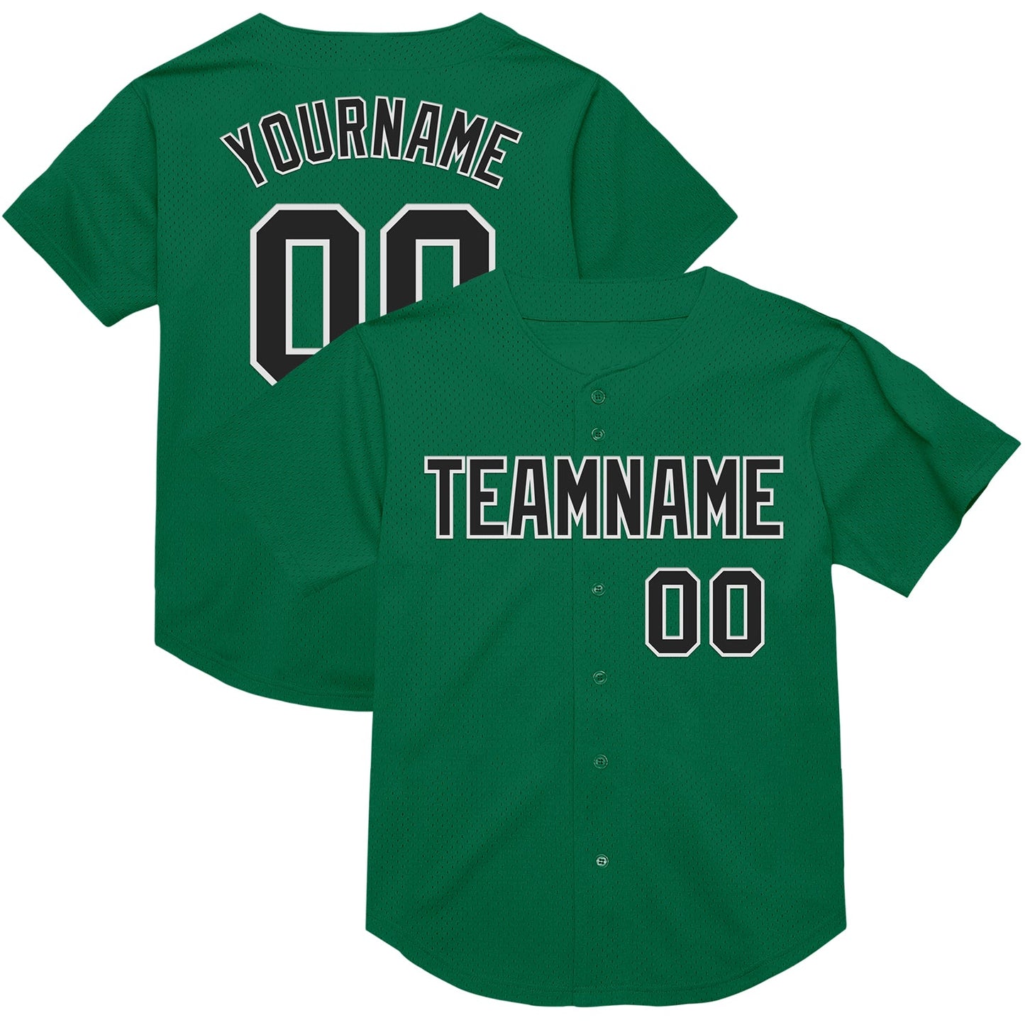 Custom Kelly Green Black-White Mesh Authentic Throwback Baseball Jersey - Main View