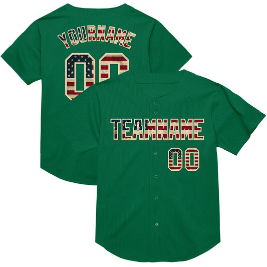 Custom Kelly Green Vintage USA Flag-Cream Mesh Authentic Throwback Baseball Jersey - Main View
