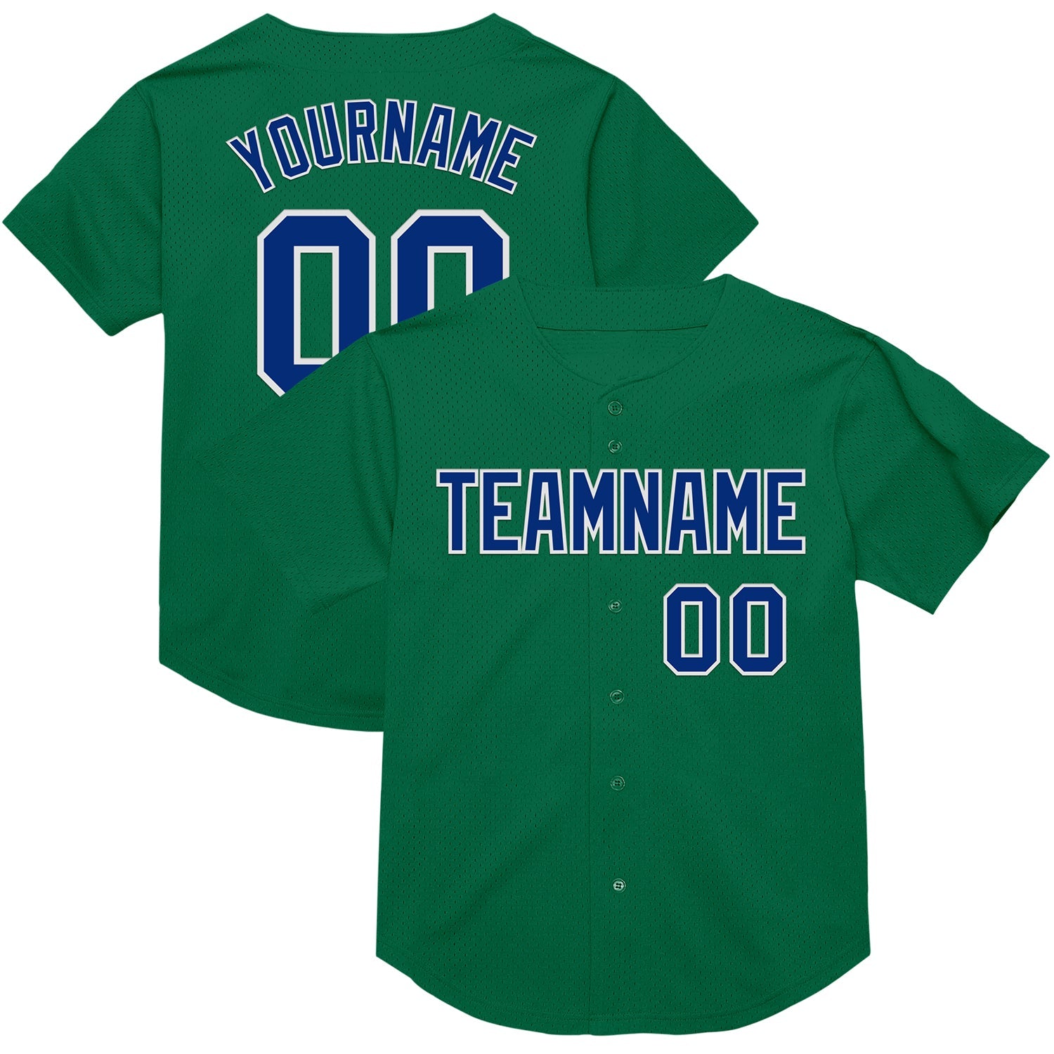 Custom Kelly Green Royal-White Mesh Authentic Throwback Baseball Jersey - Main View