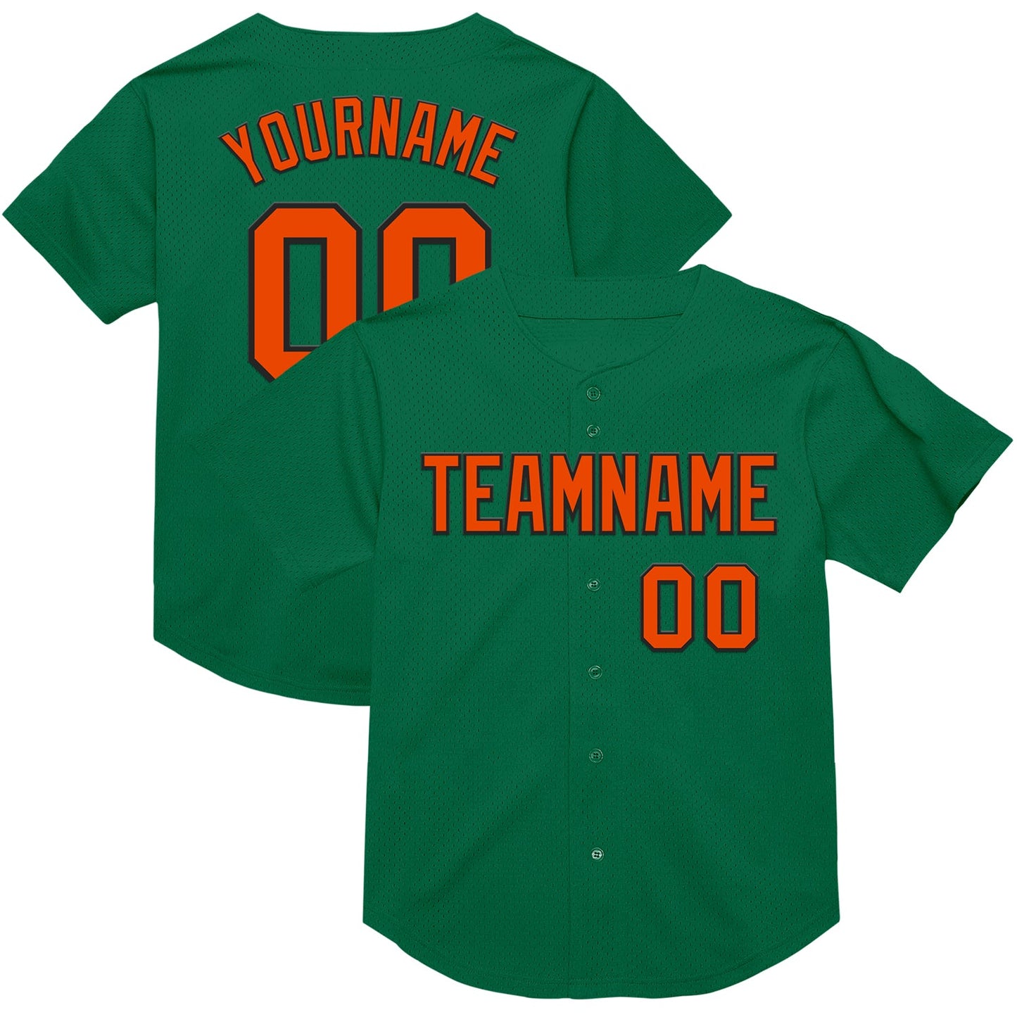 Custom Kelly Green Orange-Black Mesh Authentic Throwback Baseball Jersey - Main View