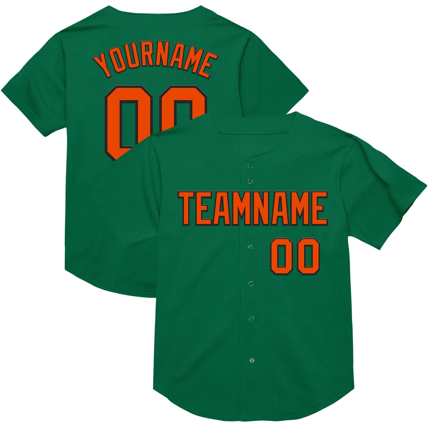 Custom Kelly Green Orange-Black Mesh Authentic Throwback Baseball Jersey - Main View