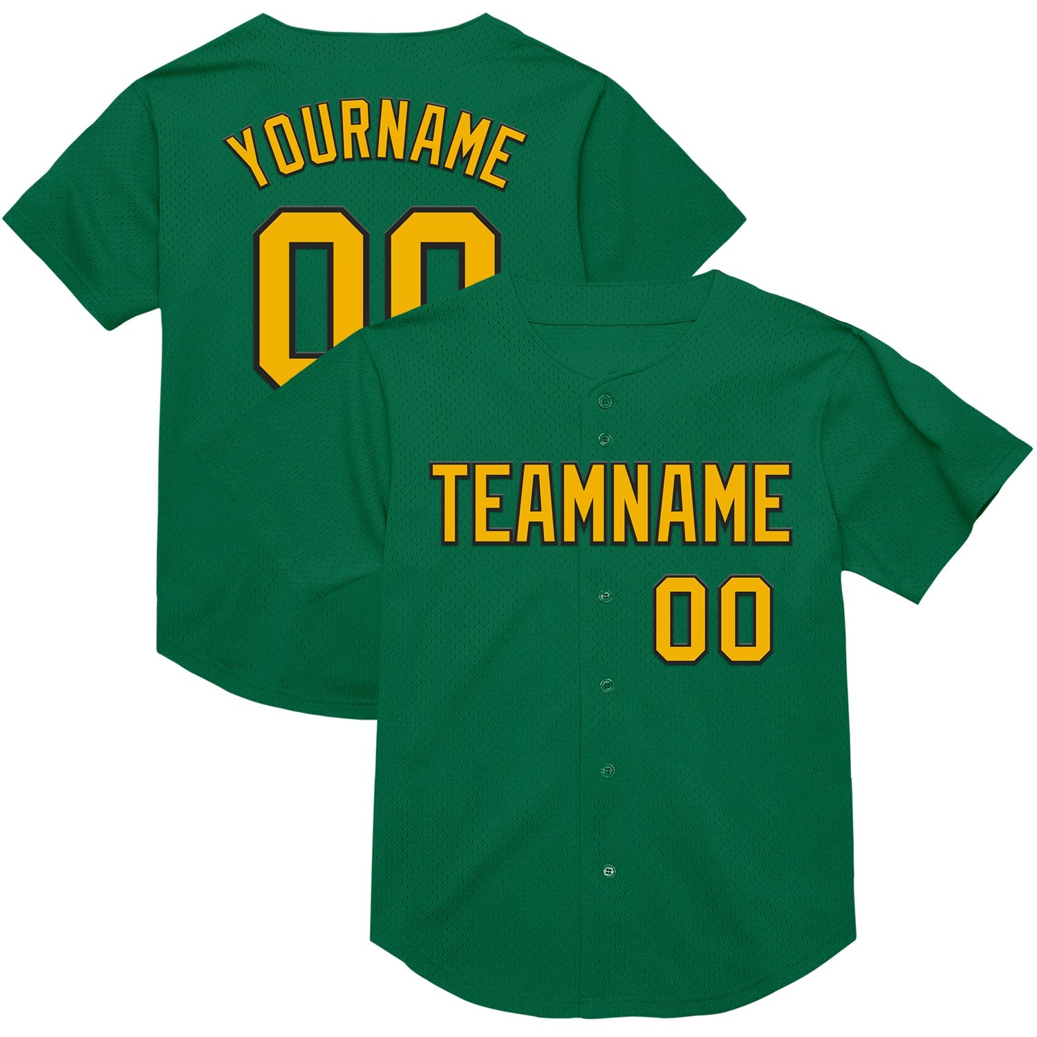 Custom Kelly Green Gold-Black Mesh Authentic Throwback Baseball Jersey - Main View