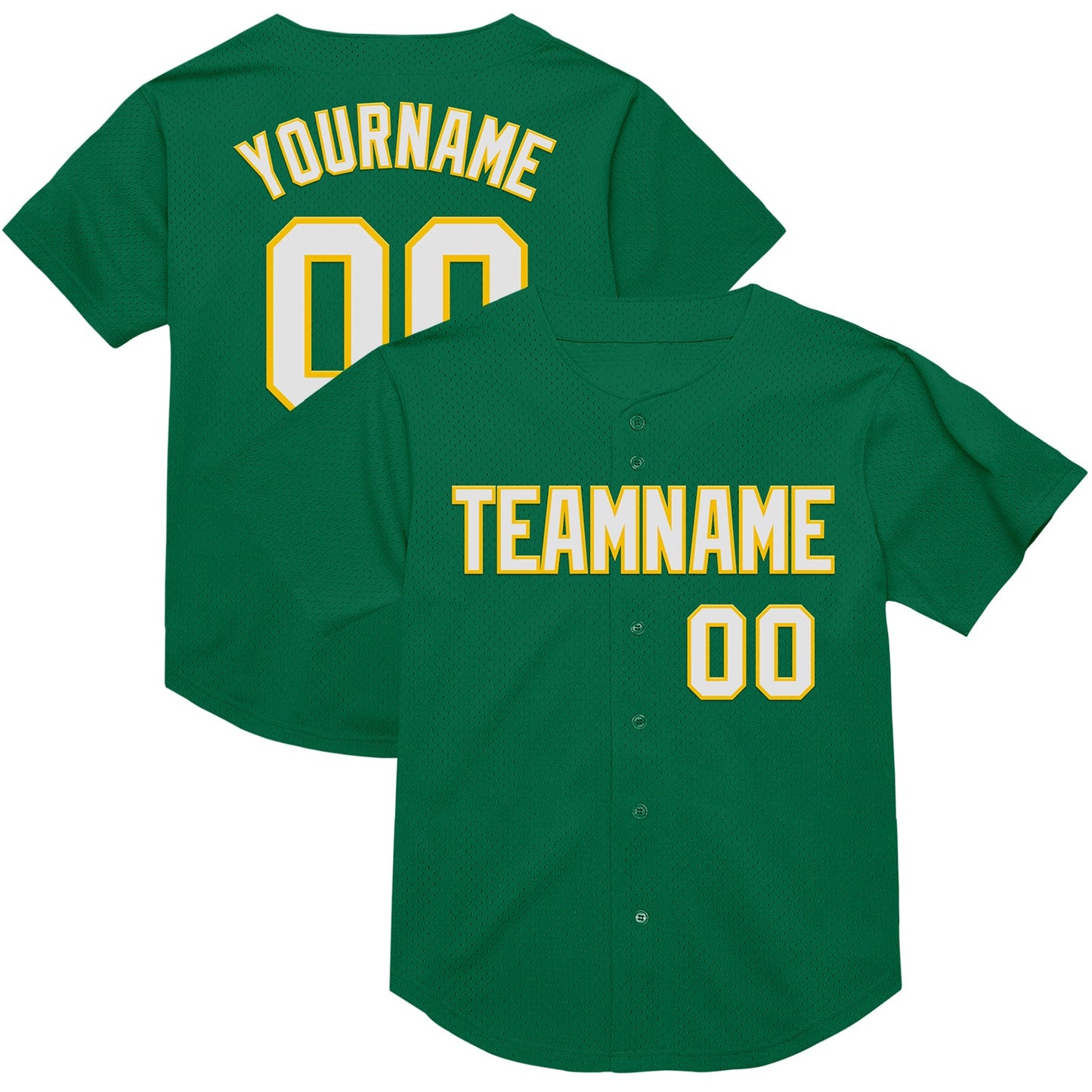 Custom Kelly Green White-Yellow Mesh Authentic Throwback Baseball Jersey - Main View