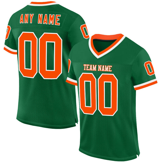Custom Kelly Green Orange-White Mesh Authentic Throwback Football Jersey - Main View