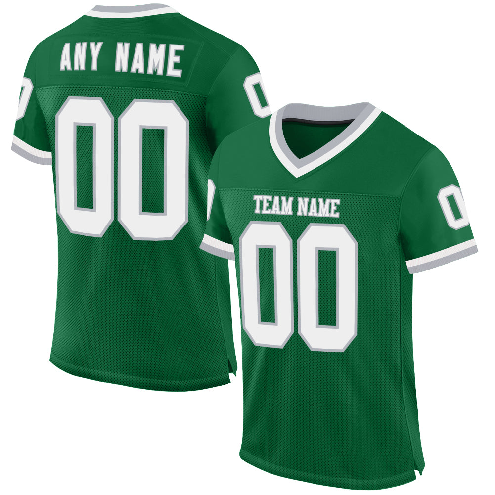 Custom Kelly Green White-Gray Mesh Authentic Throwback Football Jersey - Main View