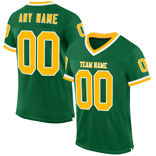 Custom Kelly Green Gold-White Mesh Authentic Throwback Football Jersey - Main View