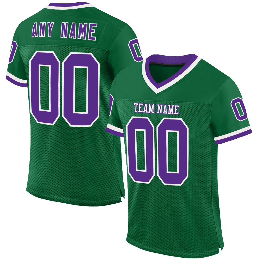 Custom Kelly Green Purple-White Mesh Authentic Throwback Football Jersey - Main View