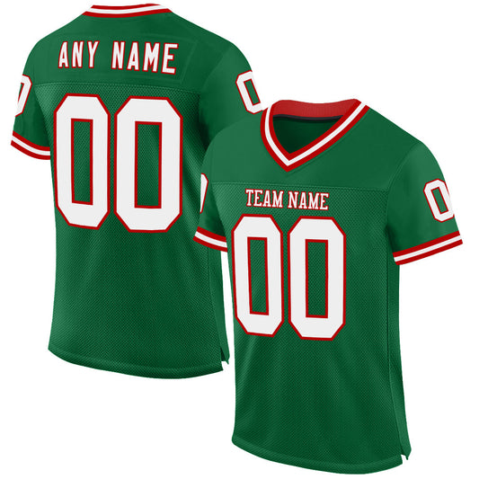 Custom Kelly Green White-Red Mesh Authentic Throwback Football Jersey - Main View