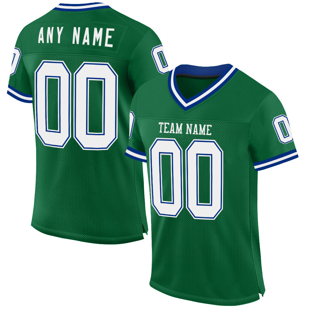 Custom Kelly Green White-Royal Mesh Authentic Throwback Football Jersey - Main View