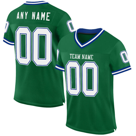 Custom Kelly Green White-Royal Mesh Authentic Throwback Football Jersey - Main View