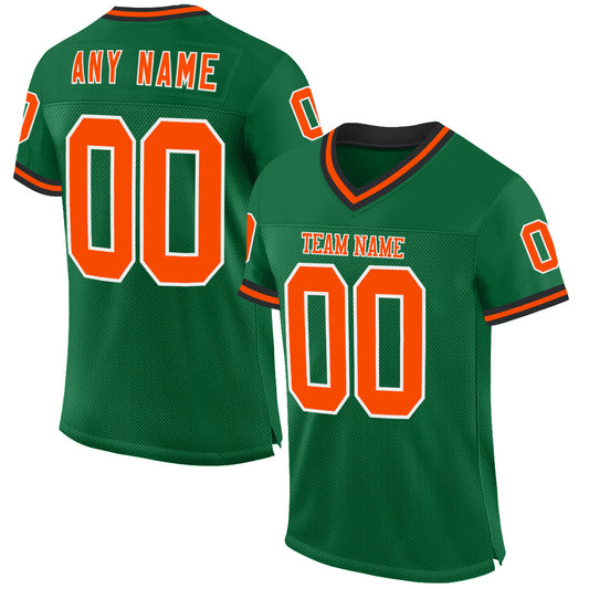 Custom Kelly Green Orange-Black Mesh Authentic Throwback Football Jersey - Main View
